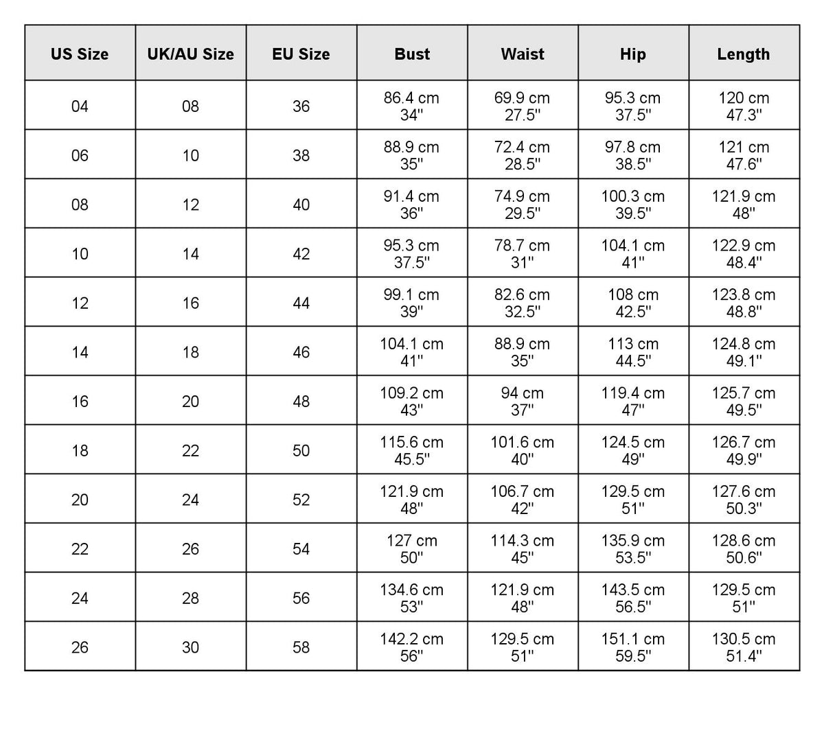 size chart