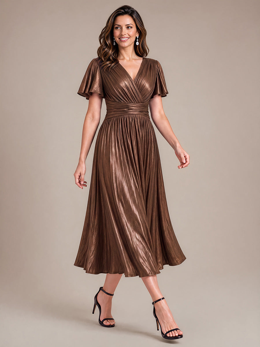 Color=Chocolate Brown | Sleeveless Sequin V-Neck Maxi Bodycon Evening Dress-Chocolate Brown 3