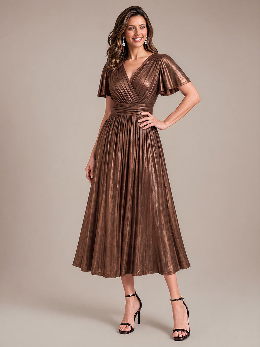 Color=Chocolate Brown | Sleeveless Sequin V-Neck Maxi Bodycon Evening Dress-Chocolate Brown 4
