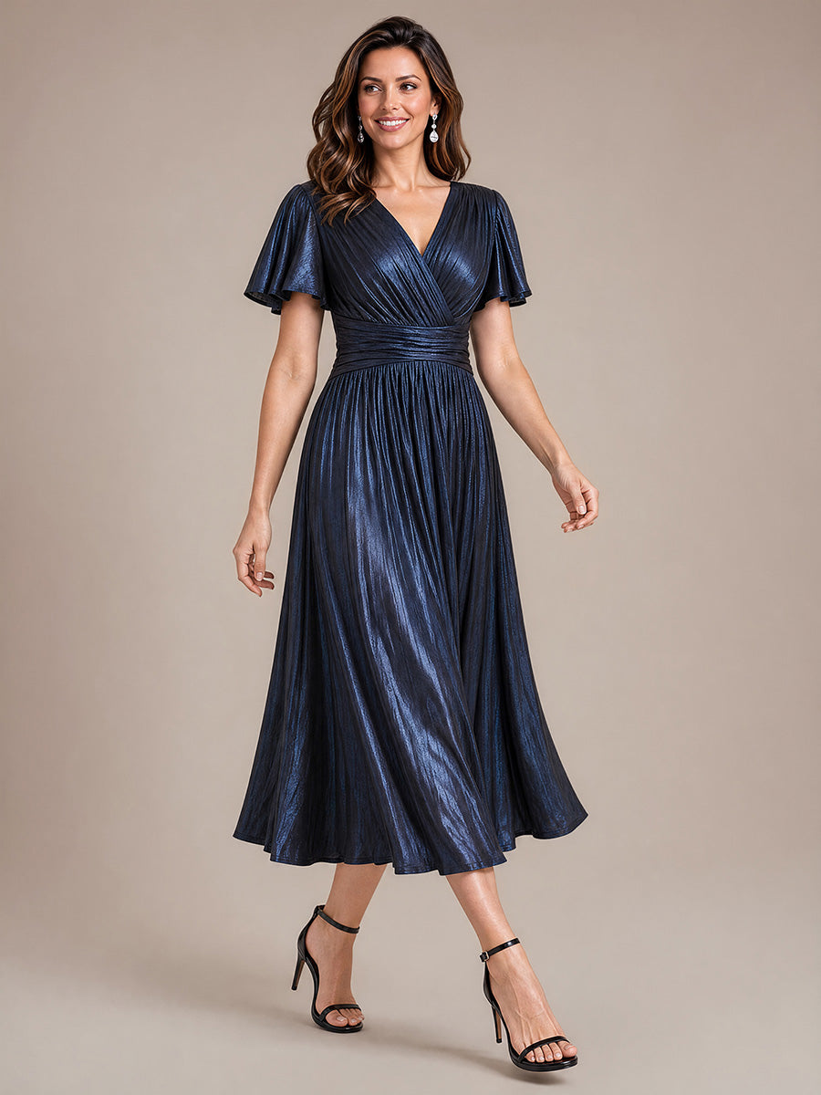 Color=Navy Blue | Sleeveless Sequin V-Neck Maxi Bodycon Evening Dress-Navy Blue 3