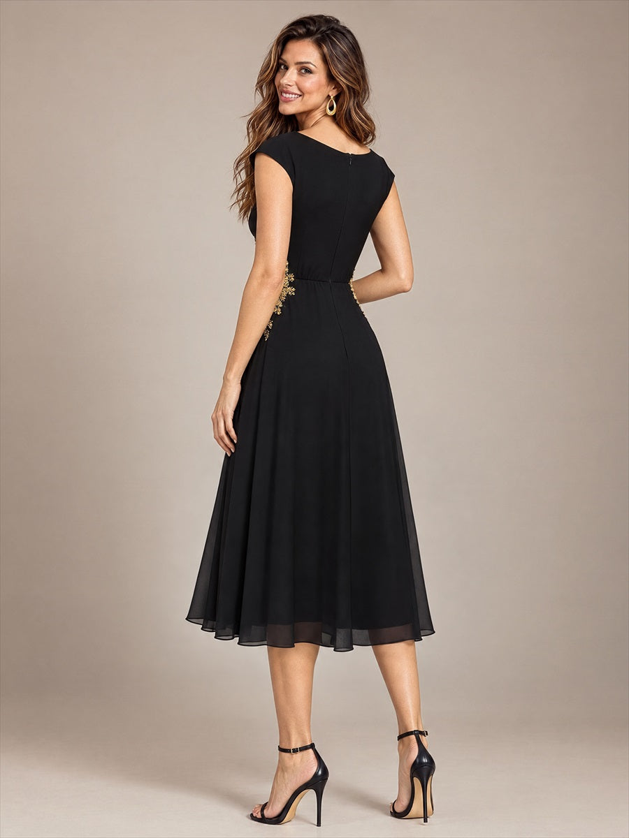 Color=Black|Bulk Order Chiffon Round Neck Wedding Guest Dresses-Black 2