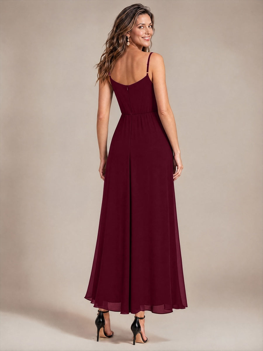 Color=Burgundy|B2B-Exclusive Chiffon V-Neck Wedding Guest Dresses-Burgundy 2