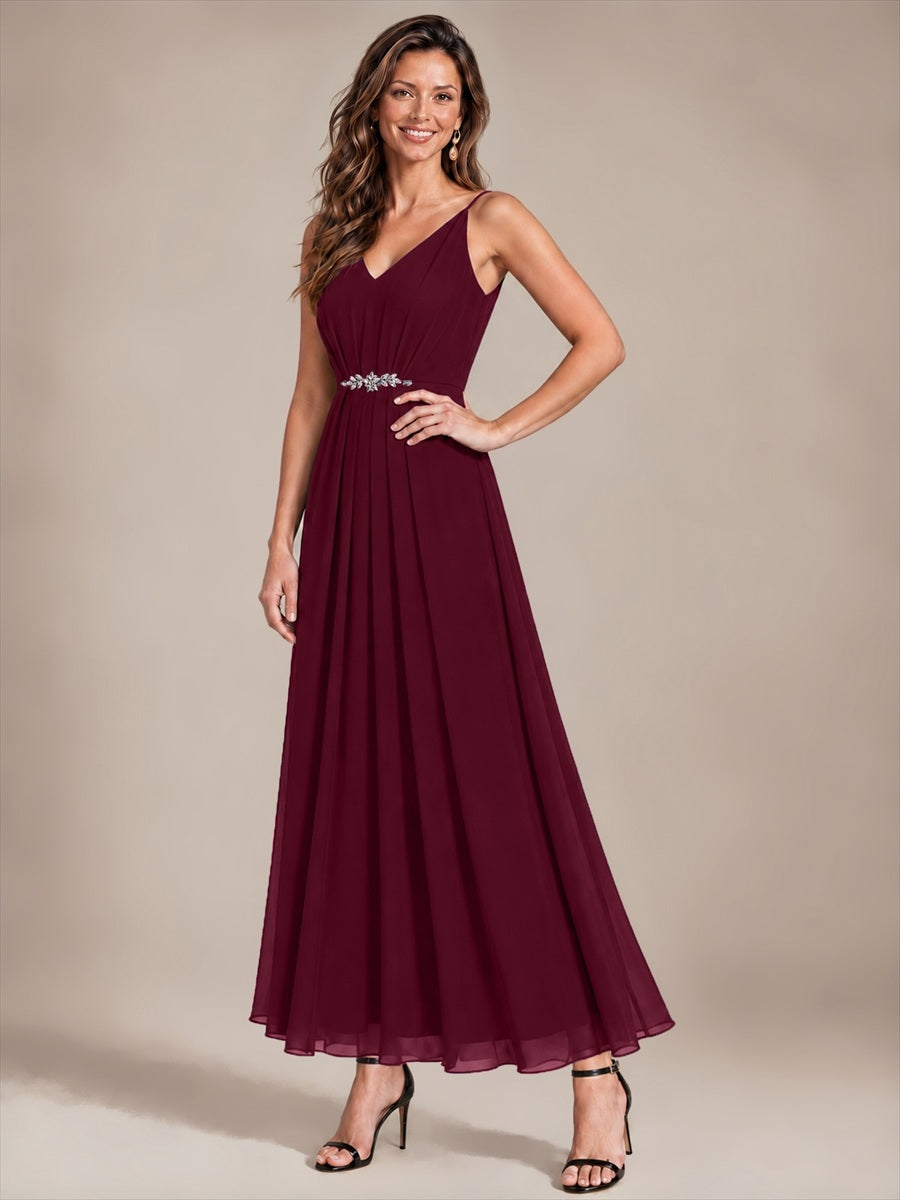 Color=Burgundy|B2B-Exclusive Chiffon V-Neck Wedding Guest Dresses-Burgundy 3