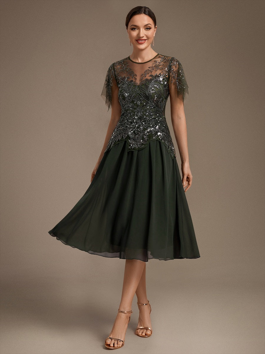 Wholesale Plus Size Short Ruffle-Sleeve Tulle A-Line Round-Neck Wedding Guest Dresses - EG06227OG-R.jpg