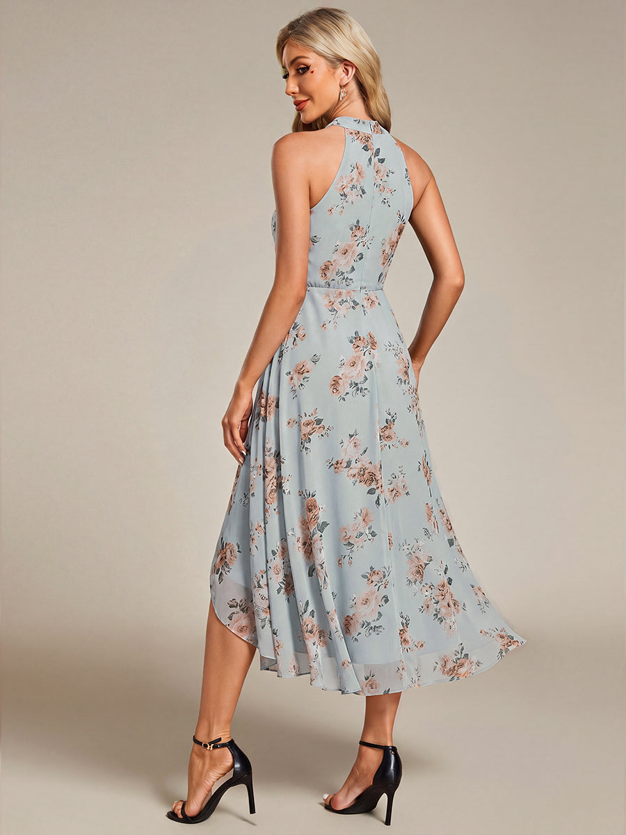 Color=Amber Bloom | Elegant Halter Neckline Asymmetric Midi Lining Length  fold stream Empire Waist Chiffon Dresses-Amber Bloom 2