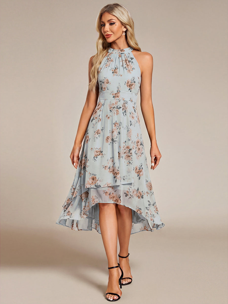 Color=Amber Bloom | Elegant Halter Neckline Asymmetric Midi Lining Length  fold stream Empire Waist Chiffon Dresses-Amber Bloom 4