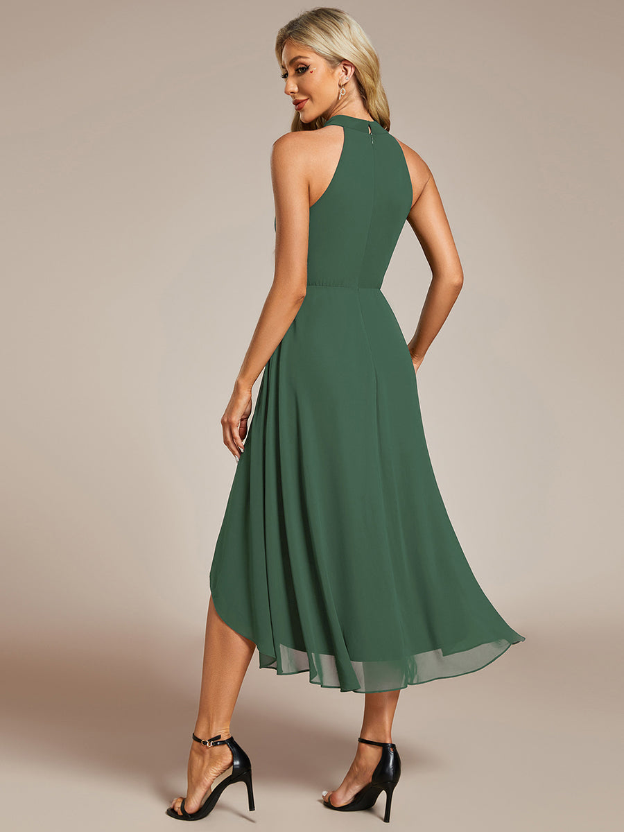 Color=Eucalyptus | Elegant Halter Neckline Asymmetric Midi Lining Length  fold stream Empire Waist Chiffon Dresses-Eucalyptus 2