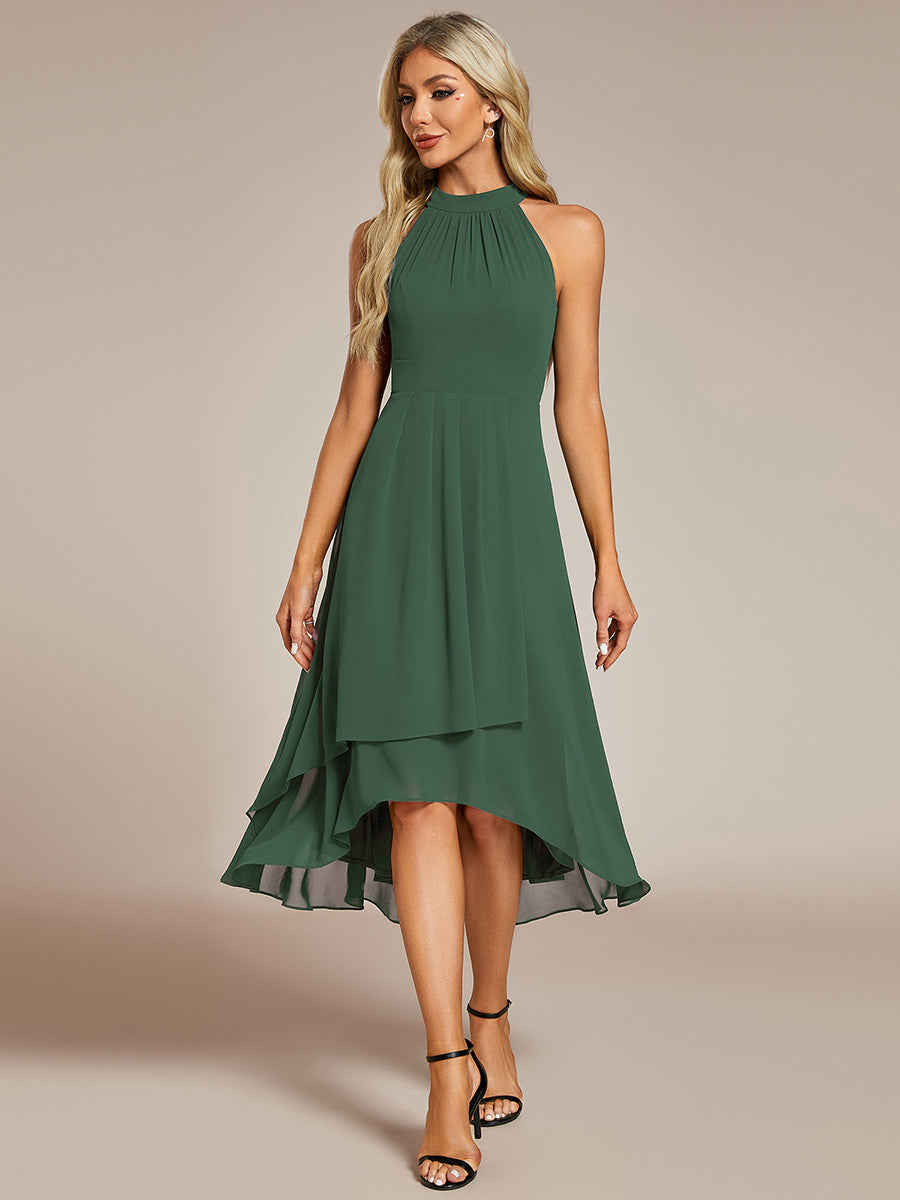 Color=Eucalyptus | Elegant Halter Neckline Asymmetric Midi Lining Length  fold stream Empire Waist Chiffon Dresses-Eucalyptus 3