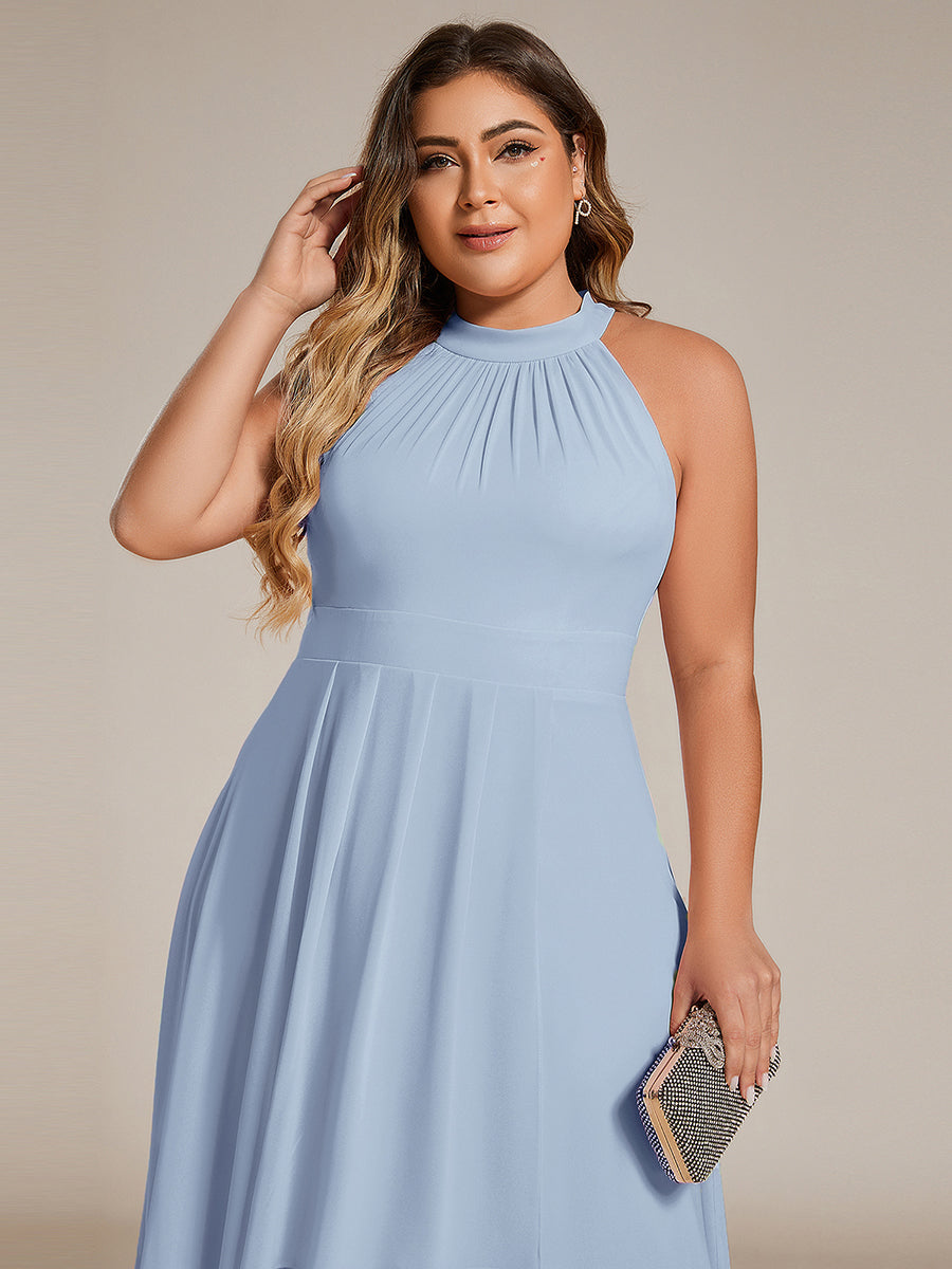 Color=Ice Blue | Factory Design Halter Neck Sleeveless Gathered A-Line High-Low Wedding Guest Dresses-Ice Blue 18