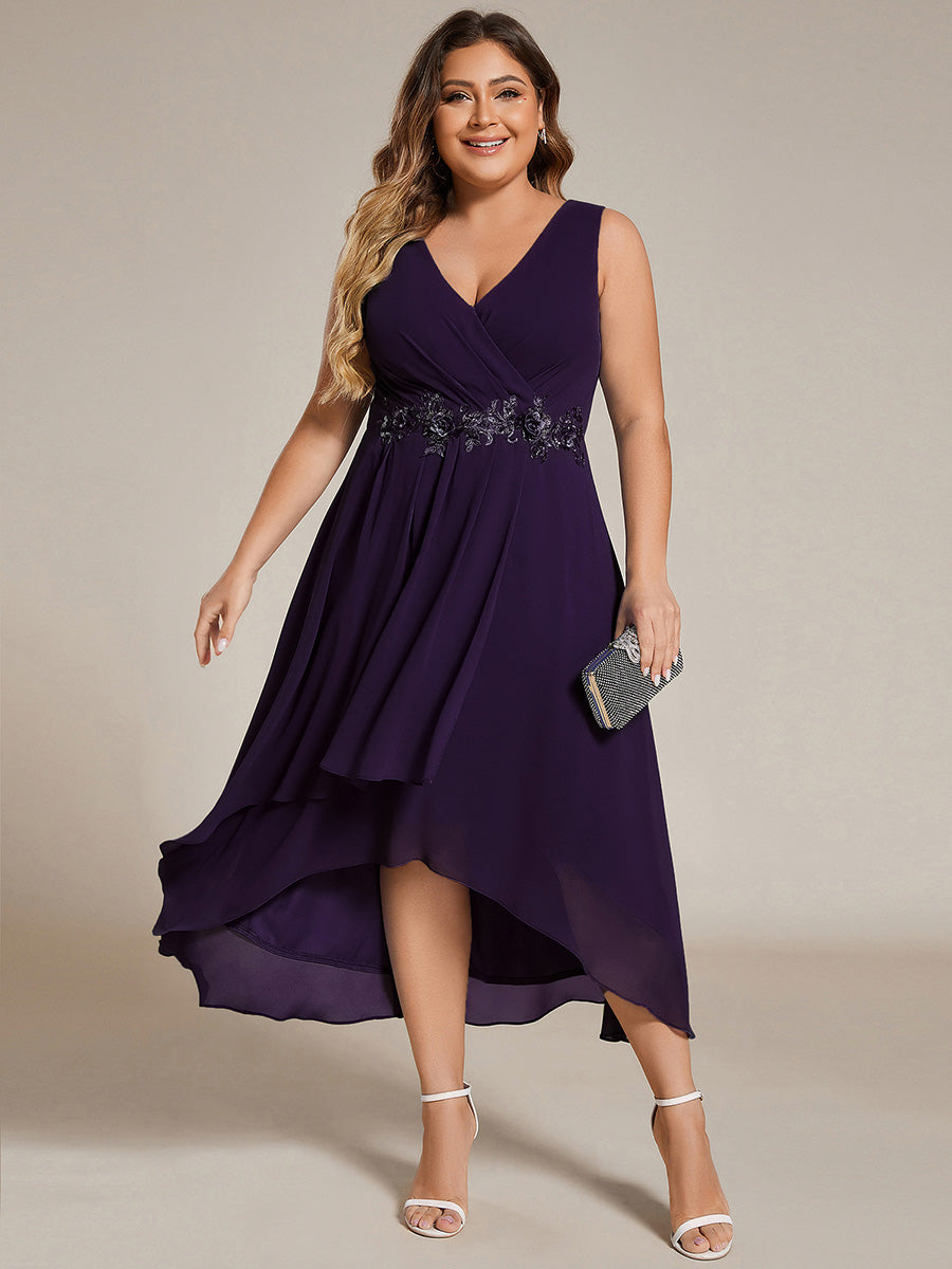 Color=Dark Purple | B2B-Exclusive Strapless Deep V-Neck Appliques A-Line High-Low Wedding Guest Dresses-Dark Purple 9
