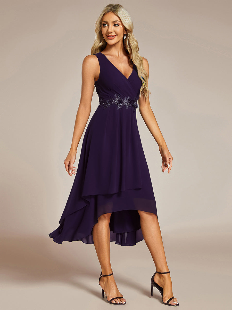 Color=Dark Purple | B2B-Exclusive Strapless Deep V-Neck Appliques A-Line High-Low Wedding Guest Dresses-Dark Purple 5