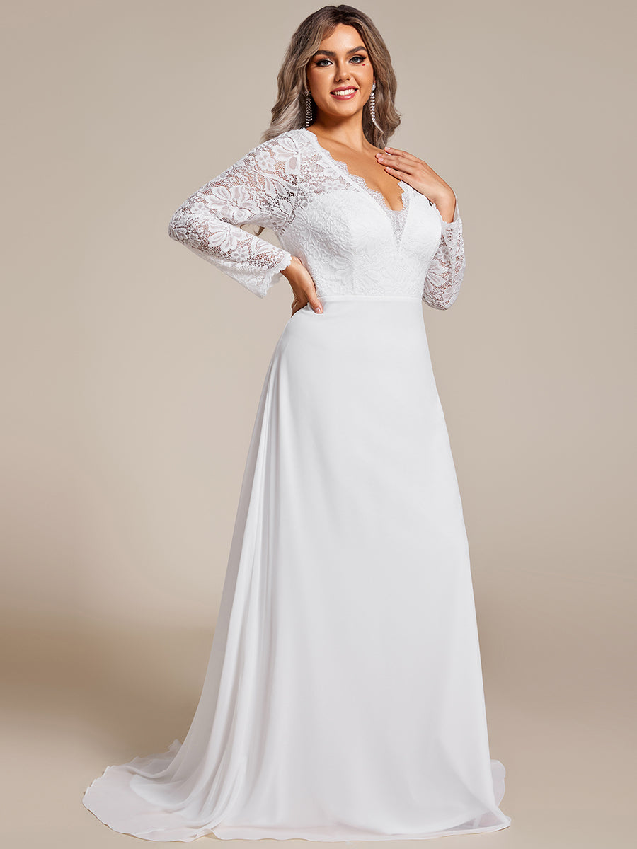 Plus Elegant Hollow Lace V Neck Wholesale Wedding Dresses#Color_White 4