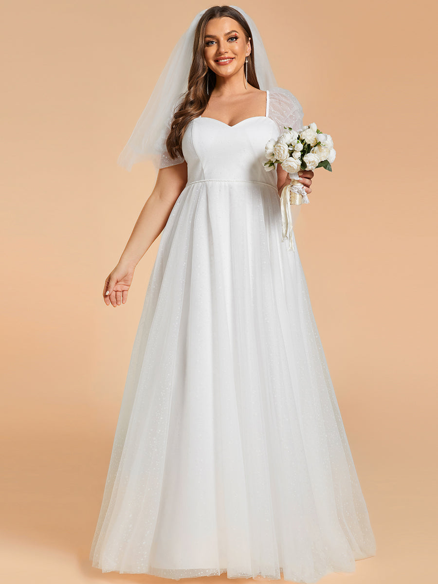 Plus Size Sweetheart Simple Wedding Dress with Puff Sleeves