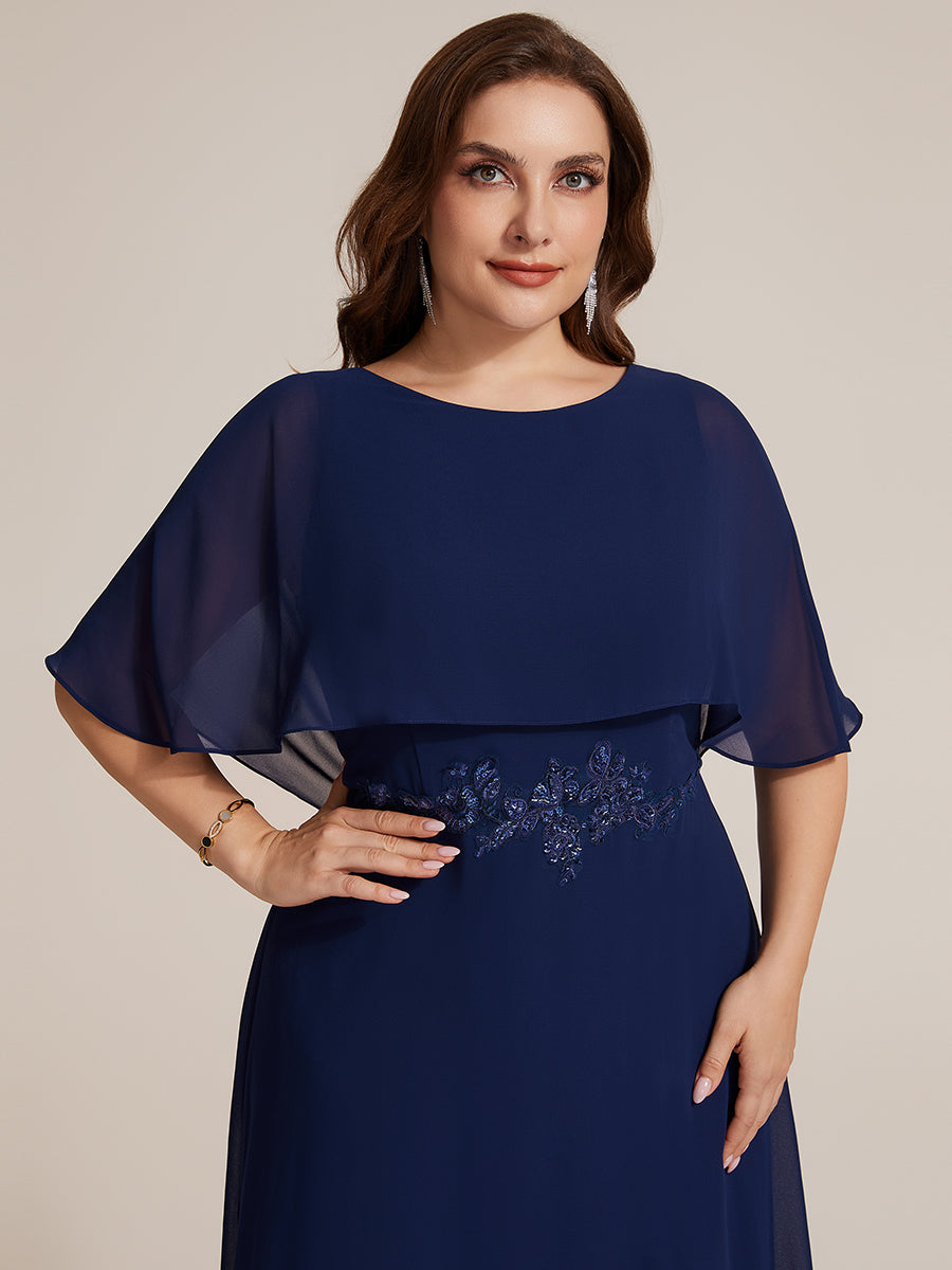 Color=Navy Blue | Chiffon Cape Sleeve A-Line Mother of the Bride Dress | Mother of the Bride Dresses-Navy Blue 8