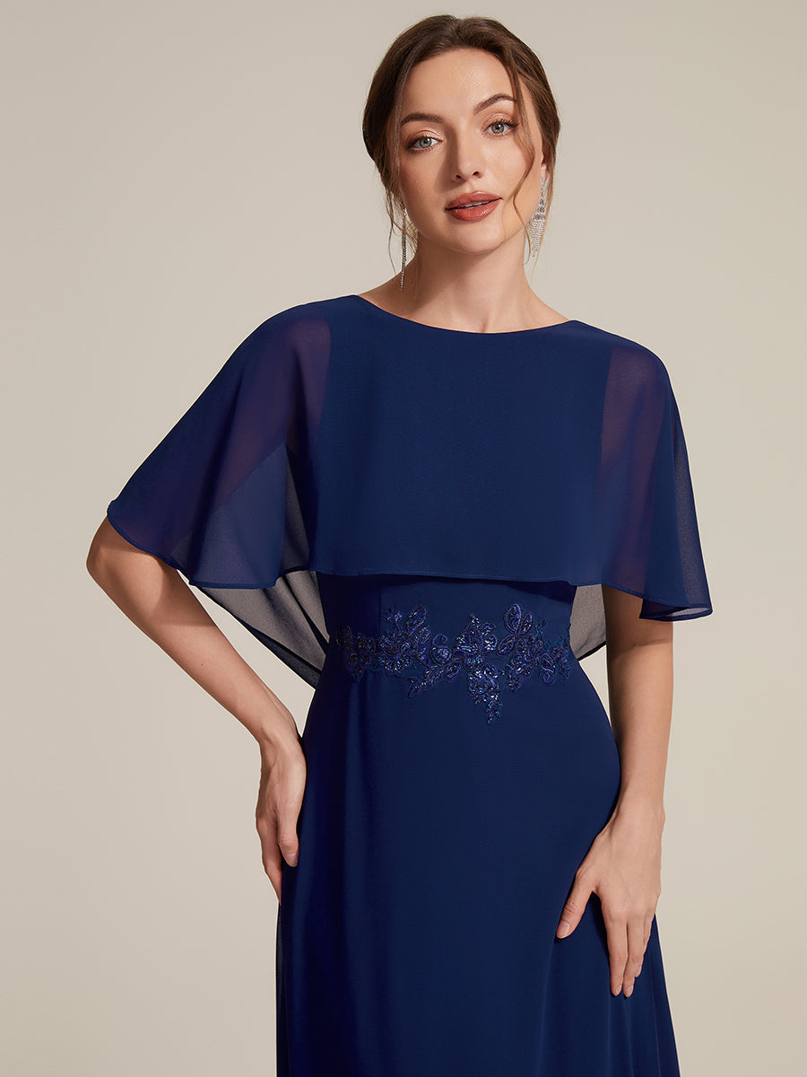 Color=Navy Blue | Chiffon Cape Sleeve A-Line Mother of the Bride Dress | Mother of the Bride Dresses-Navy Blue 3