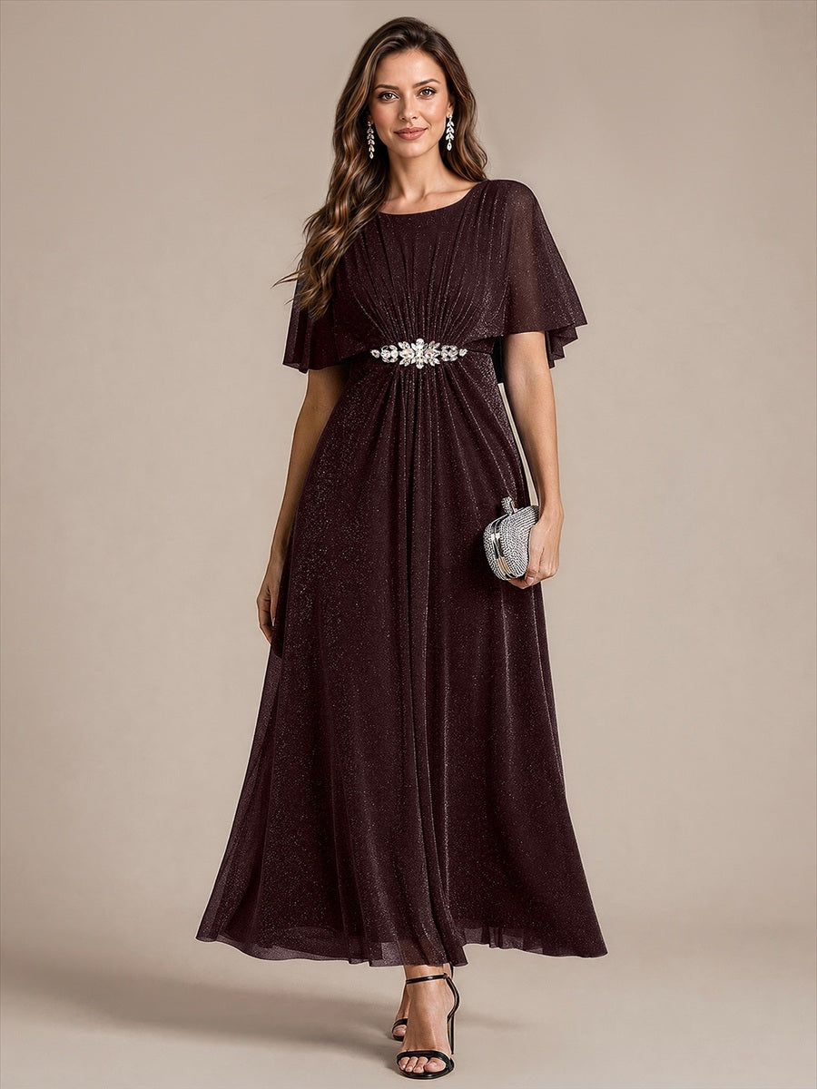 Color=Mahogany Brown | Cape Sleeve Lurex Mesh A-line Floor Length Mother of the Bride Dress - Mahogany Brown 1