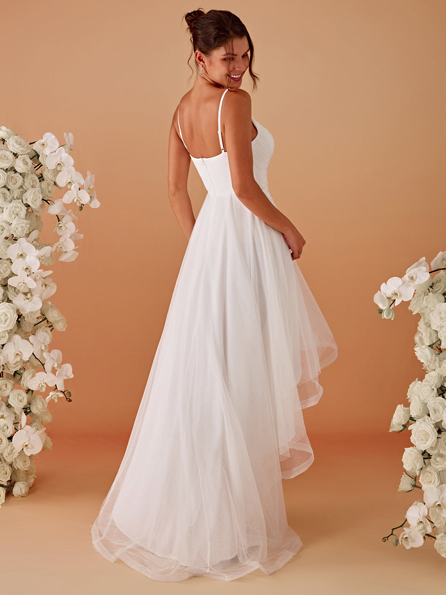 Color=White | High Low Mesh Appliques Wholesale Prom Dresses-White 9