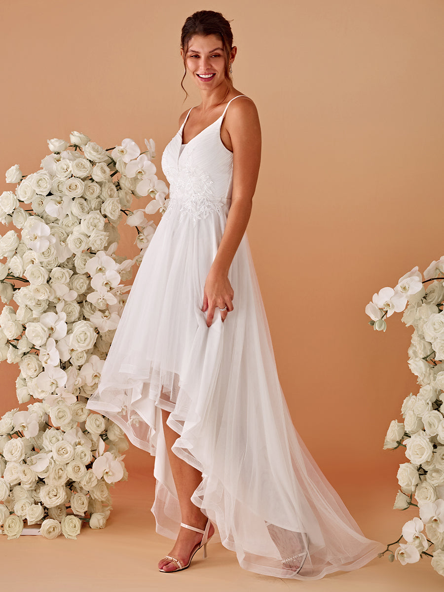 Color=White | High Low Mesh Appliques Wholesale Prom Dresses-White 10