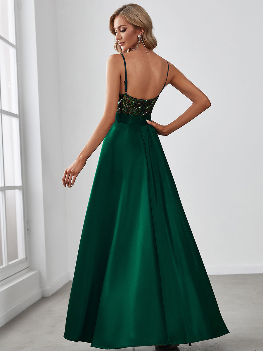 Color=Dark Green | Sexy Backless Sparkly Prom Dresses For Women With Irregular Hem-Dark Green 5