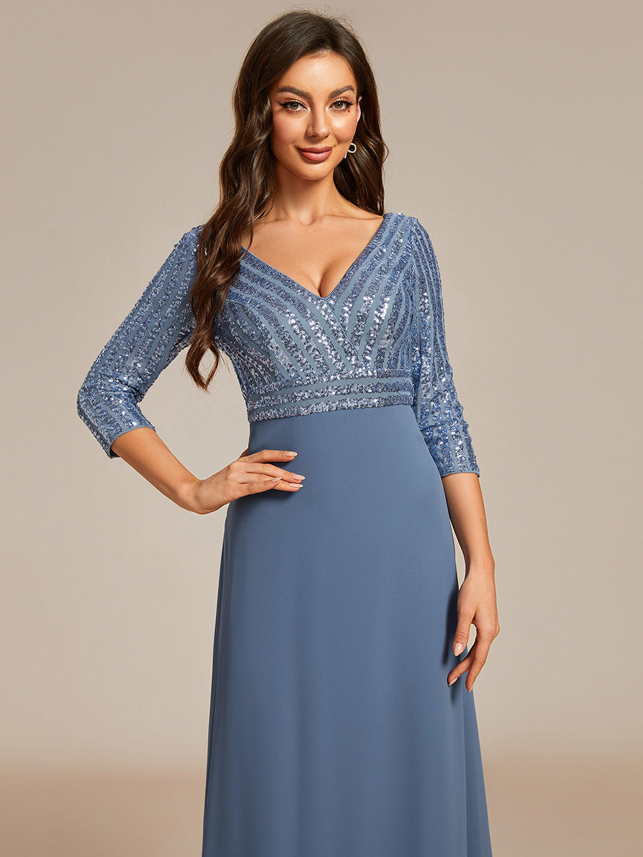 Color=Dusty Blue | Sexy V Neck A-Line Sequin Evening Dress-Dusty Blue 4