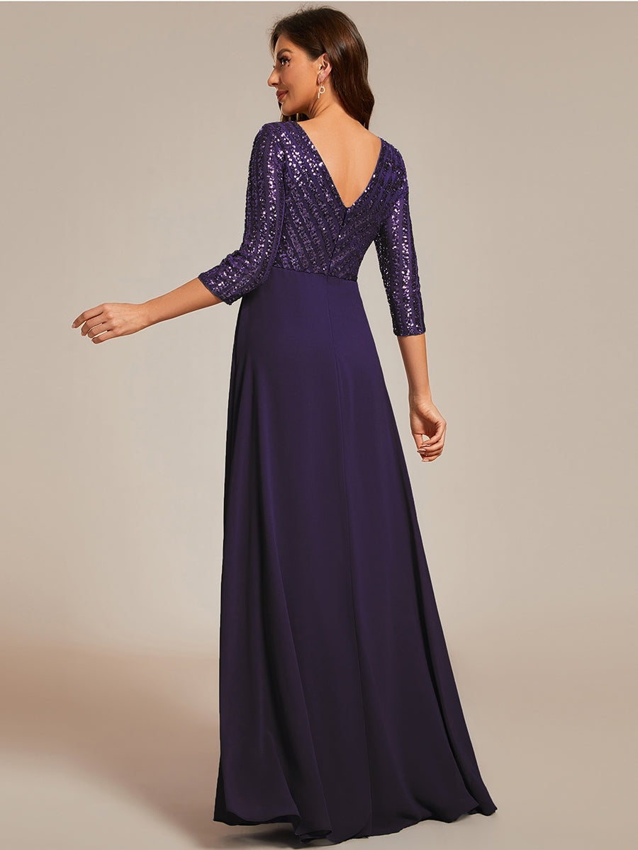Color=Dark Purple | Sexy V Neck A-Line Sequin Evening Dress-Dark Purple 4