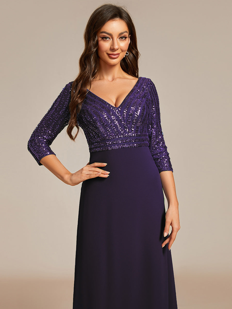 Color=Dark Purple | Sexy V Neck A-Line Sequin Evening Dress-Dark Purple 2