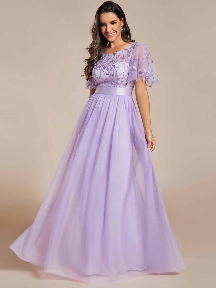 Color=Lavender | Sequin Print Maxi Long Wholesale Evening Dresses with Cap Sleeve-Lavender 5