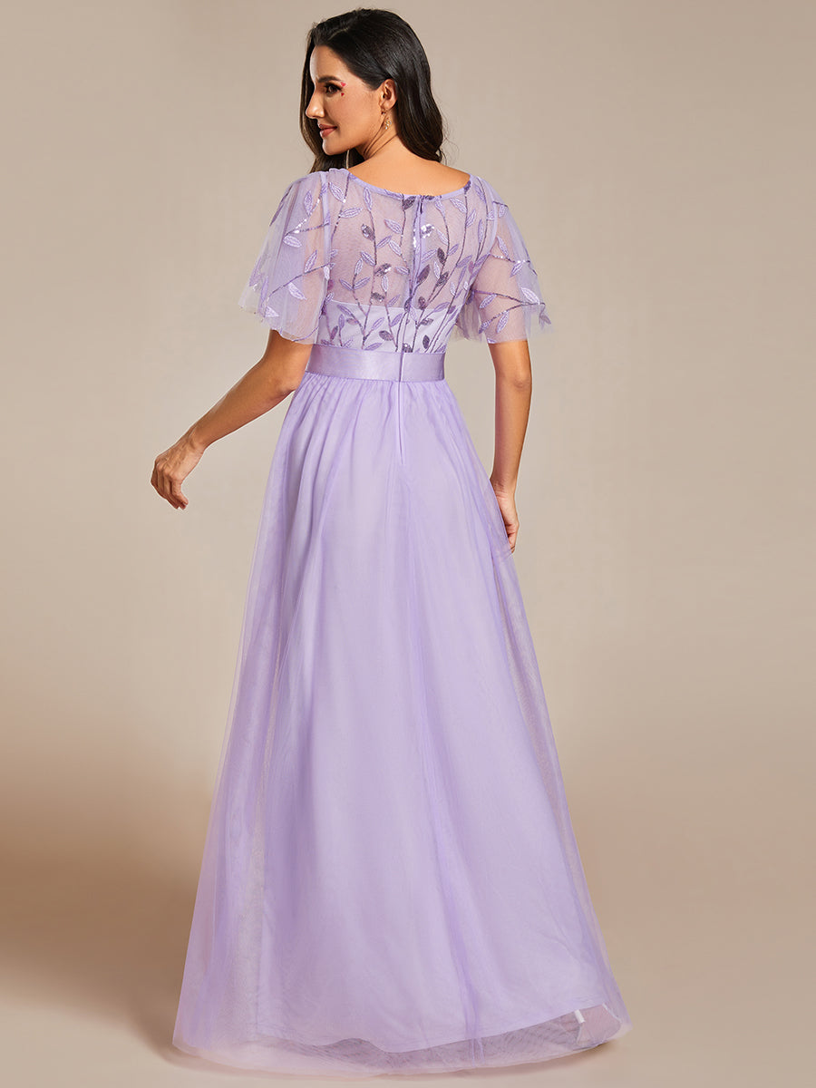 Color=Lavender | Sequin Print Maxi Long Wholesale Evening Dresses with Cap Sleeve-Lavender 2