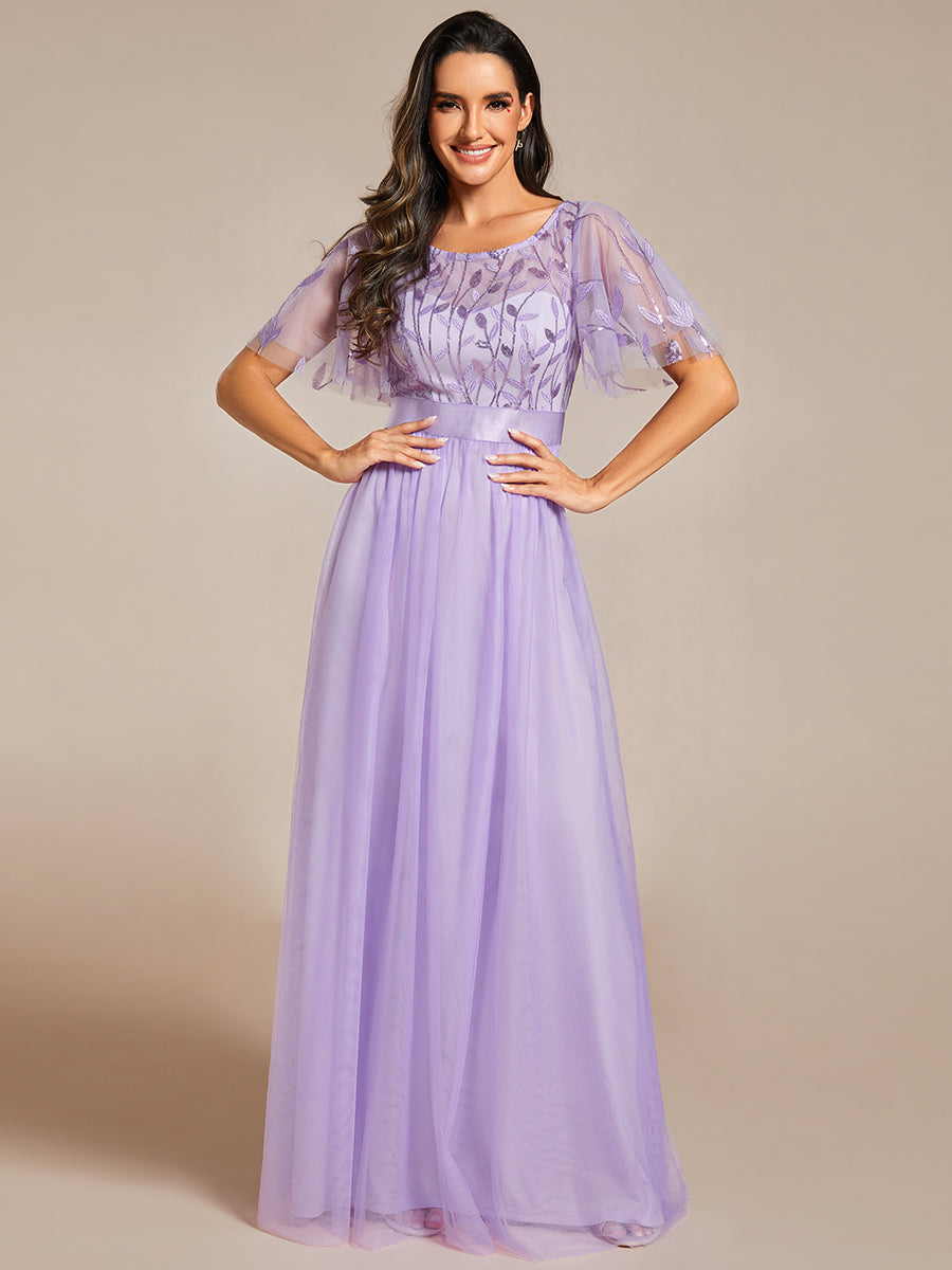 Color=Lavender | Sequin Print Maxi Long Wholesale Evening Dresses with Cap Sleeve-Lavender 1