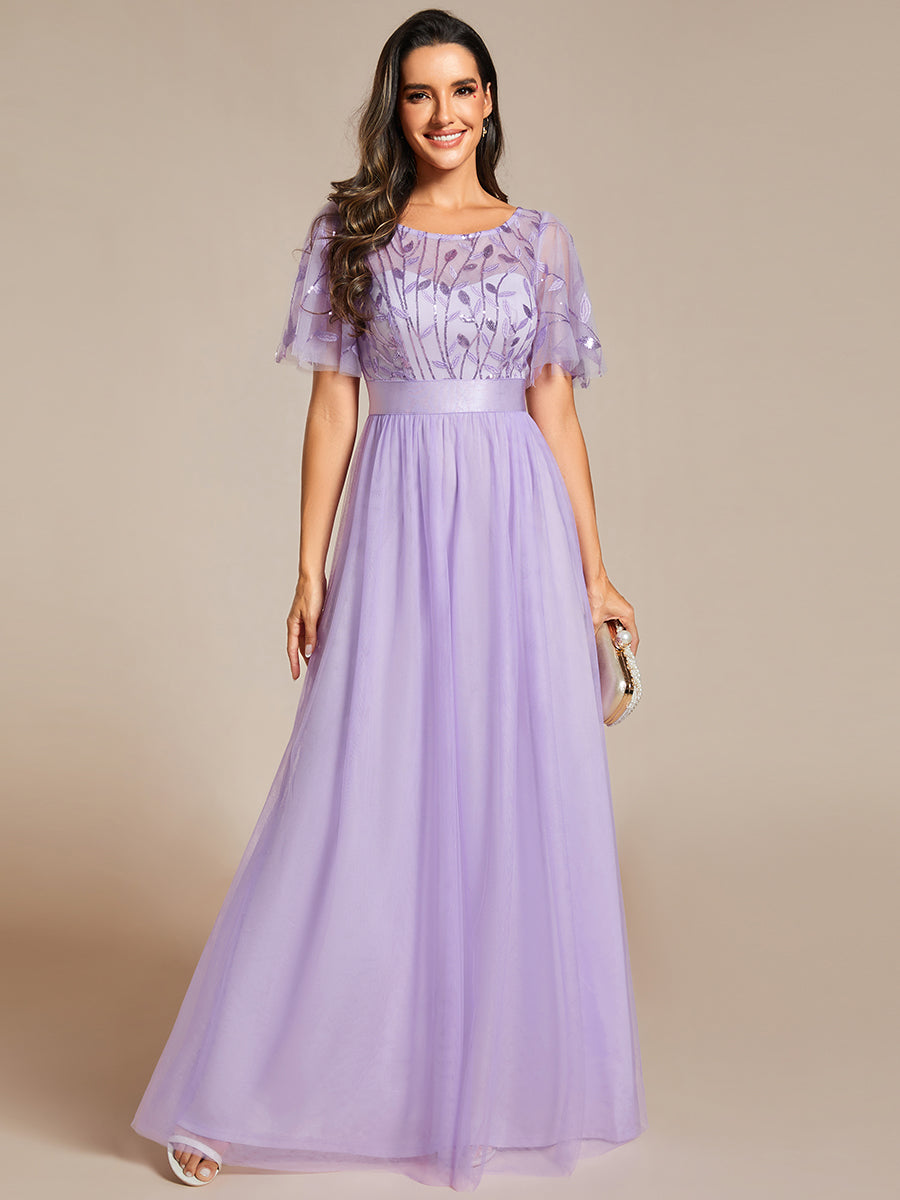 Color=Lavender | Sequin Print Maxi Long Wholesale Evening Dresses with Cap Sleeve-Lavender 3