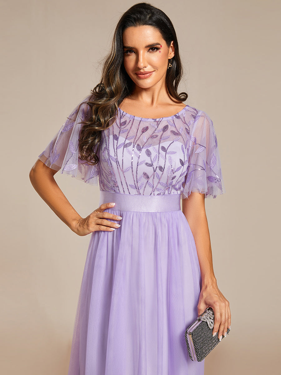Color=Lavender | Sequin Print Maxi Long Wholesale Evening Dresses with Cap Sleeve-Lavender 4