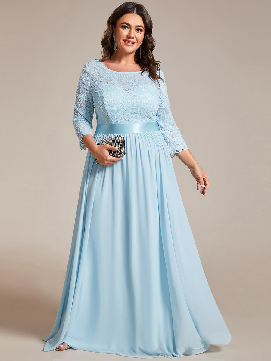 COLOR=Sky Blue | See-Through Floor Length Lace Evening Dress With Half Sleeve-Sky Blue 4