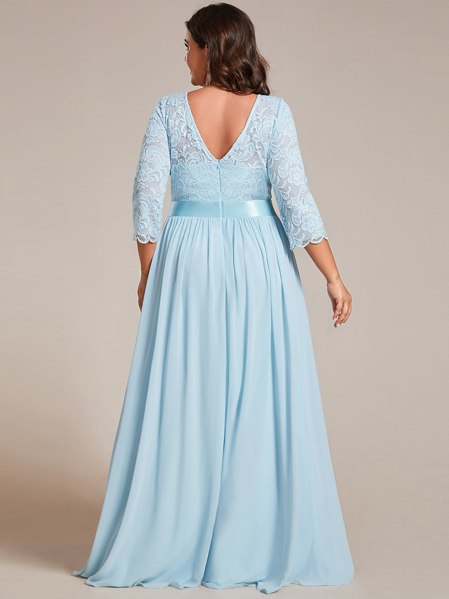 COLOR=Sky Blue | See-Through Floor Length Lace Evening Dress With Half Sleeve-Sky Blue 5
