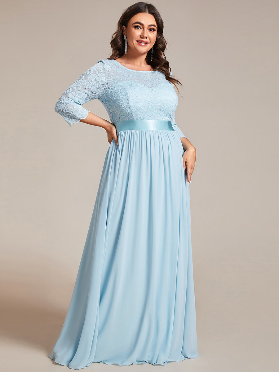 COLOR=Sky Blue | See-Through Floor Length Lace Evening Dress With Half Sleeve-Sky Blue 2
