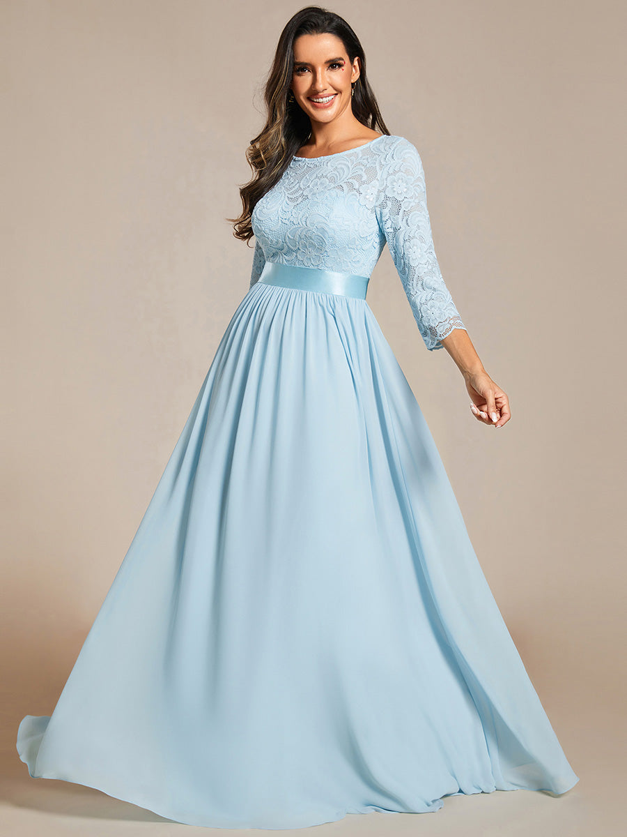 Color=Sky Blue | Plus Size Lace Wholesale Bridesmaid Dresses With Long Lace Sleeve-Sky Blue 5