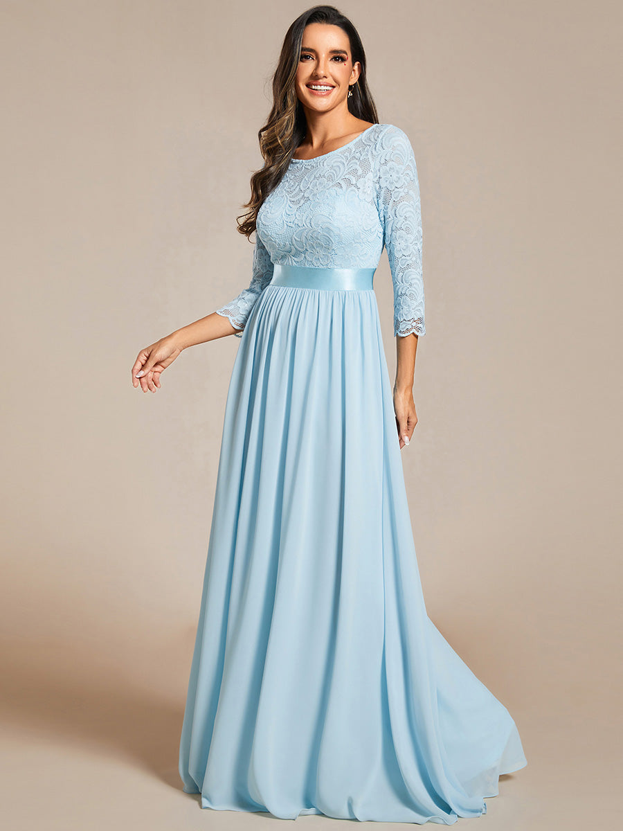 Color=Sky Blue | Plus Size Lace Wholesale Bridesmaid Dresses With Long Lace Sleeve-Sky Blue 3