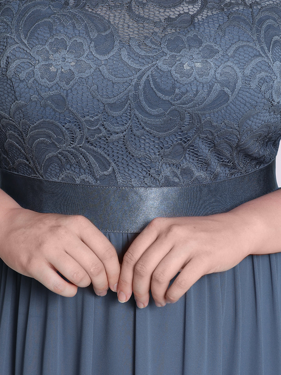 COLOR=Dusty Blue | See-Through Floor Length Lace Evening Dress With Half Sleeve-Dusty Blue 5