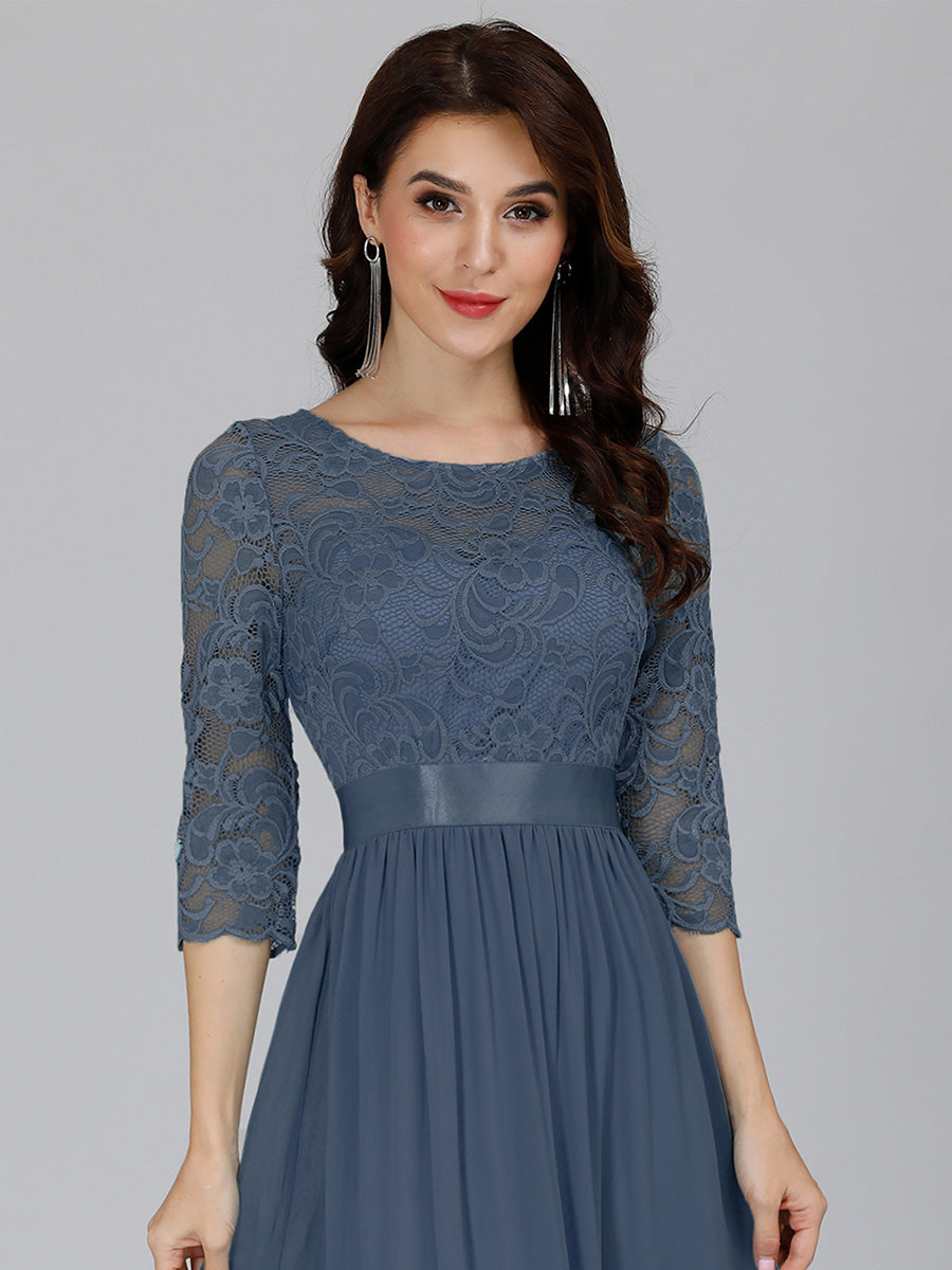 COLOR=Dusty Navy | See-Through Floor Length Lace Evening Dress With Half Sleeve-Dusty Navy 5