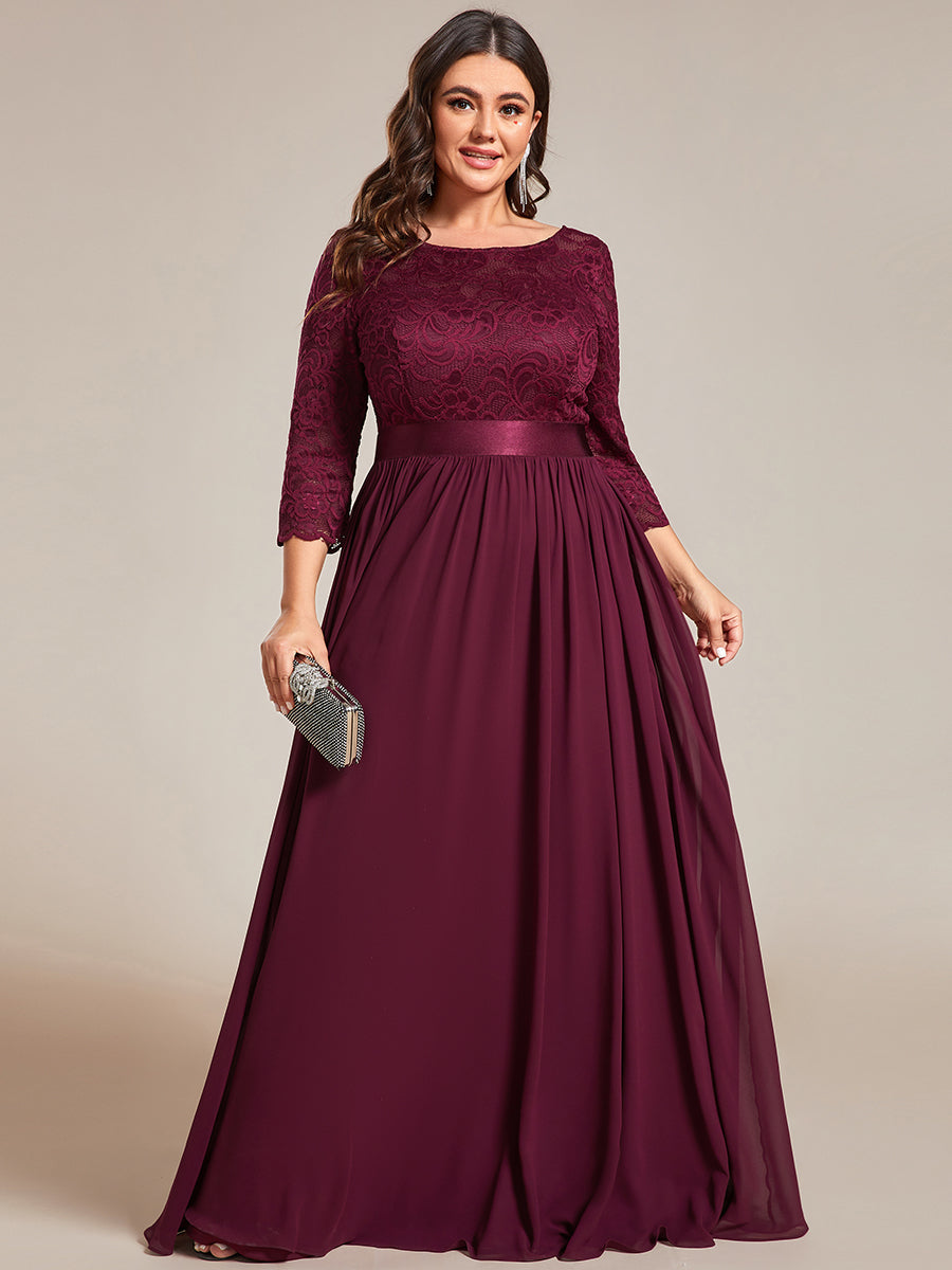Color=Mulberry | Plus Size Lace Wholesale Bridesmaid Dresses With Long Lace Sleeve-Mulberry 3