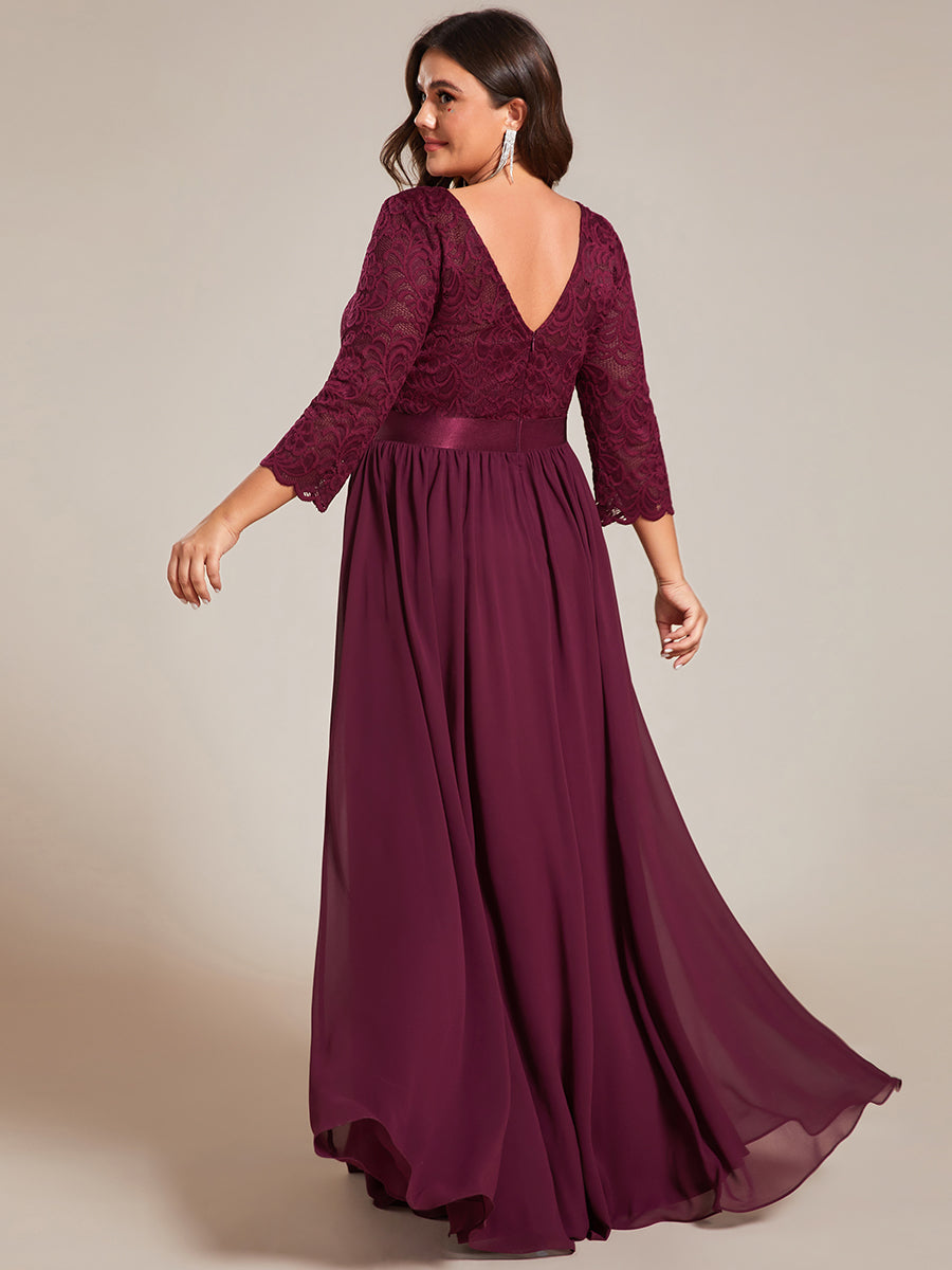 Color=Mulberry | Plus Size Lace Wholesale Bridesmaid Dresses With Long Lace Sleeve-Mulberry 2