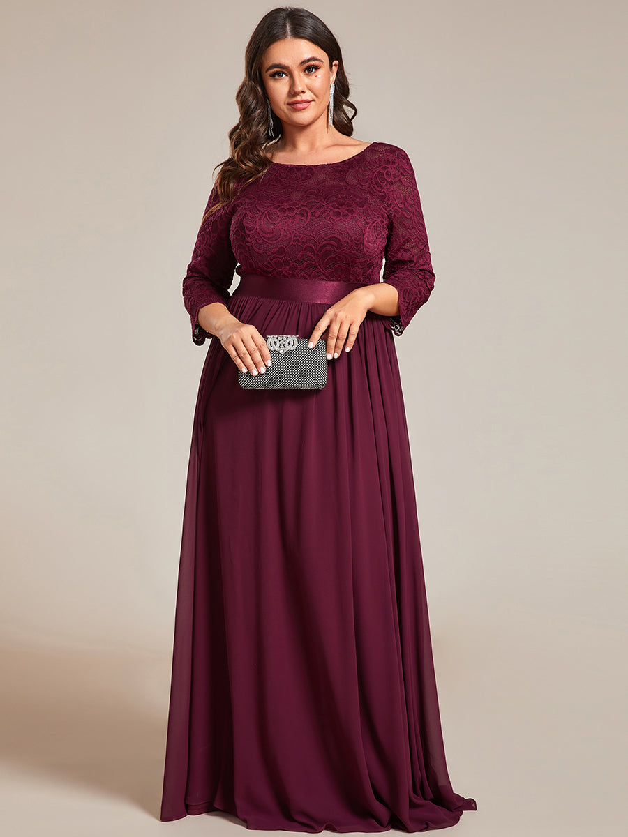 Color=Mulberry | Plus Size Lace Wholesale Bridesmaid Dresses With Long Lace Sleeve-Mulberry 4