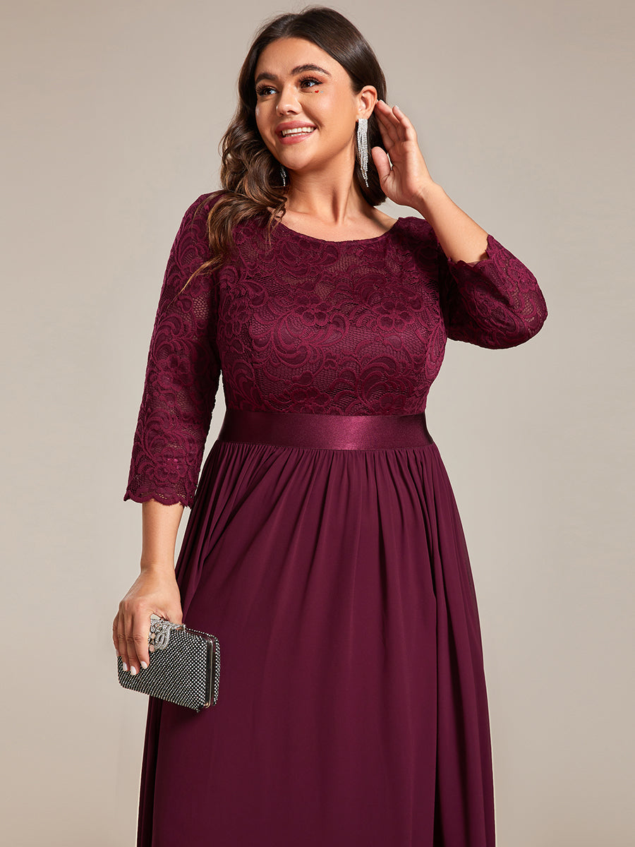 Color=Mulberry | Plus Size Lace Wholesale Bridesmaid Dresses With Long Lace Sleeve-Mulberry 5