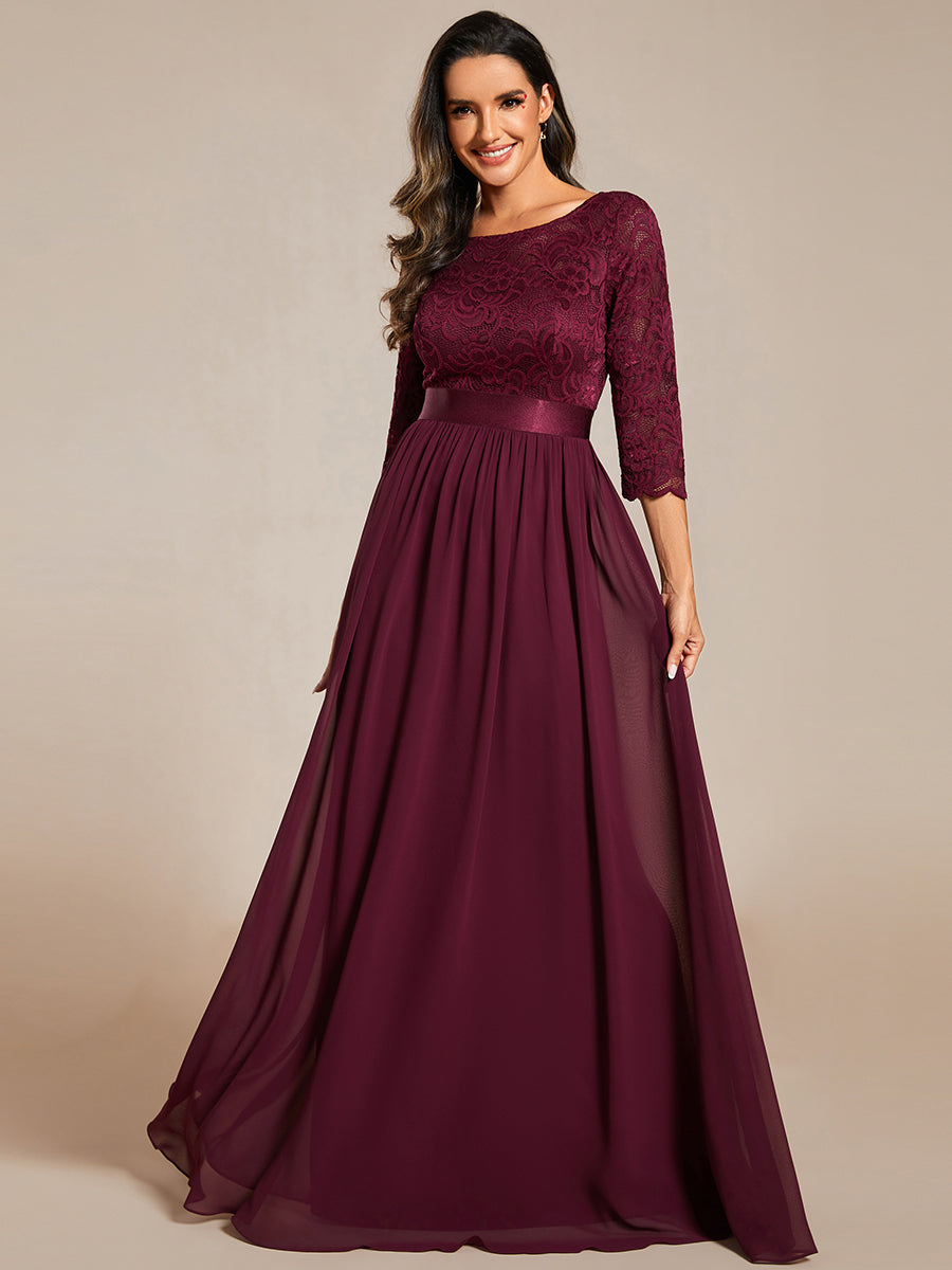 COLOR=Mulberry | See-Through Floor Length Lace Evening Dress With Half Sleeve-Mulberry 5