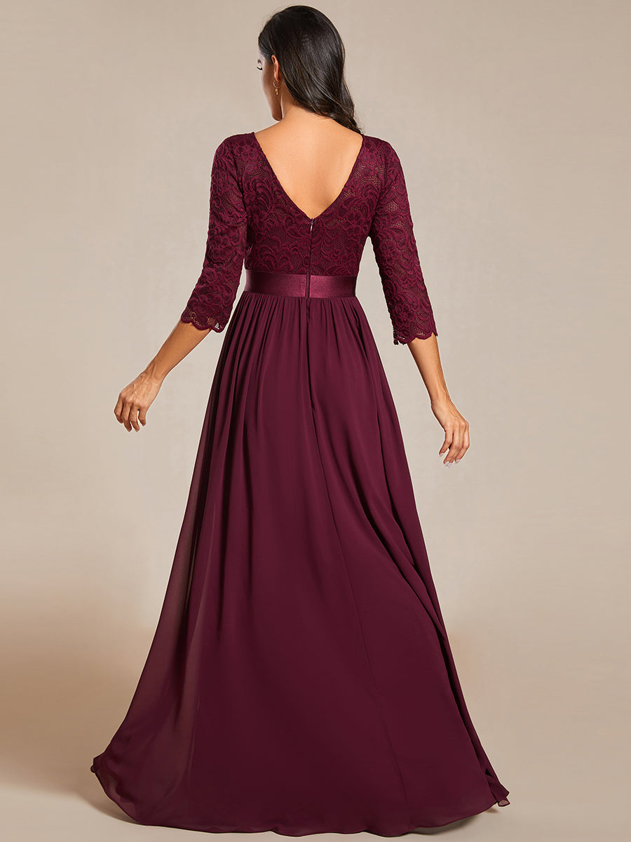 COLOR=Mulberry | See-Through Floor Length Lace Evening Dress With Half Sleeve-Mulberry 4