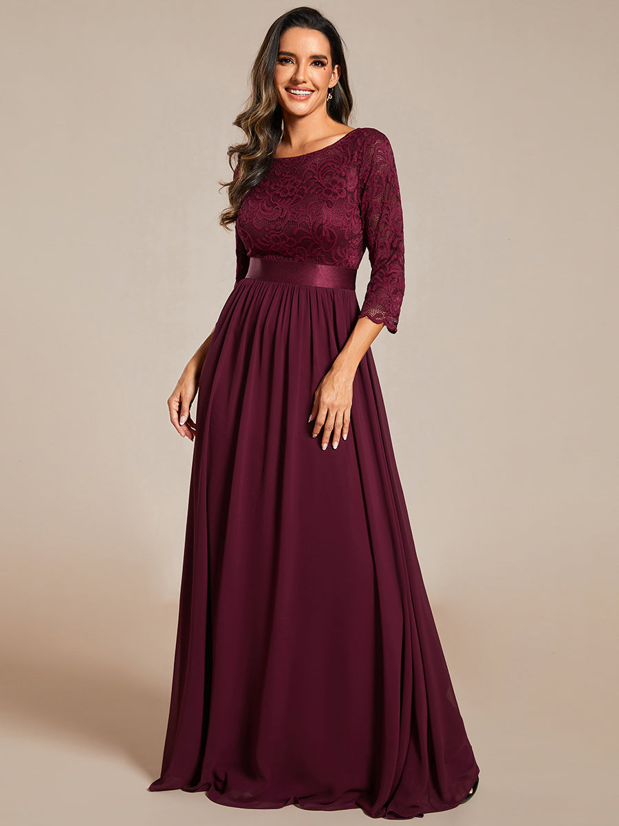 COLOR=Mulberry | See-Through Floor Length Lace Evening Dress With Half Sleeve-Mulberry 3