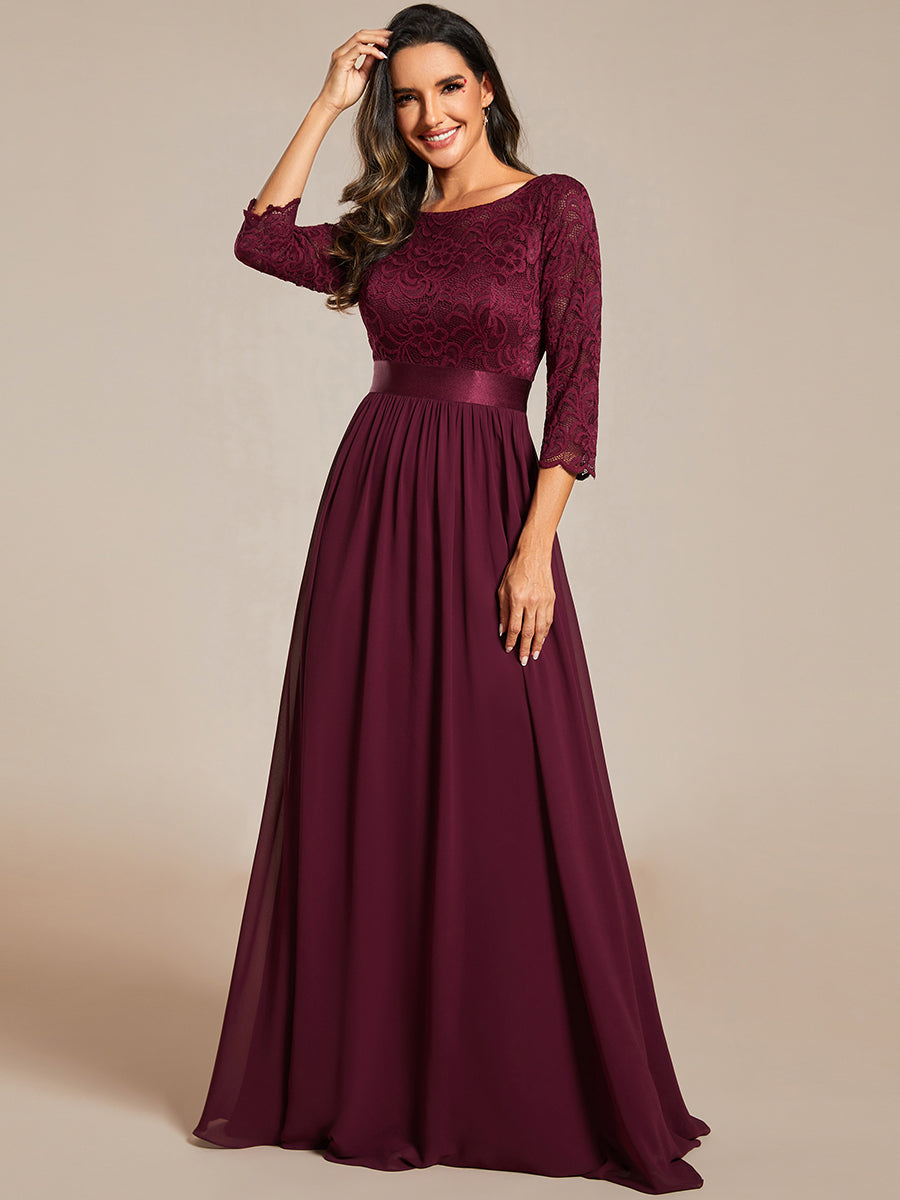 COLOR=Mulberry | See-Through Floor Length Lace Evening Dress With Half Sleeve-Mulberry 1