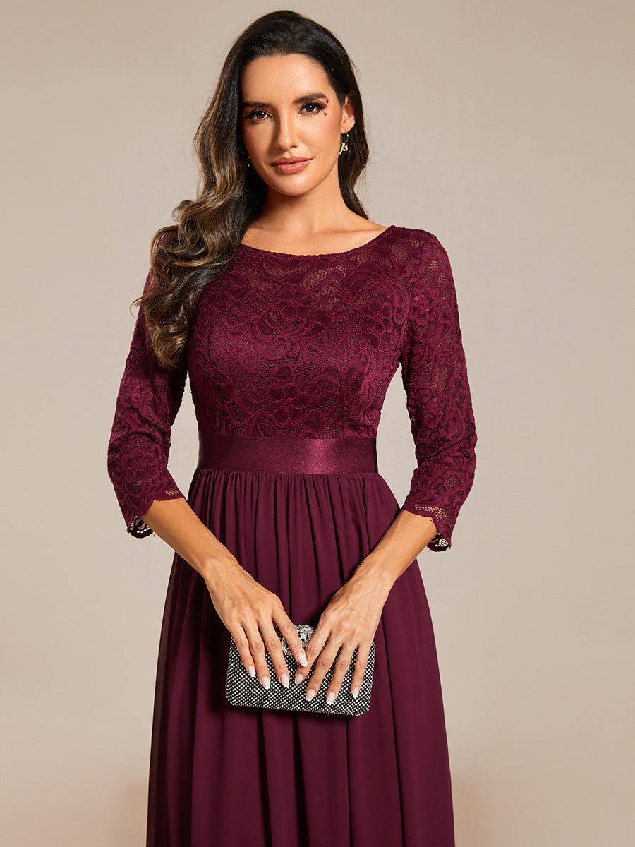 COLOR=Mulberry | See-Through Floor Length Lace Evening Dress With Half Sleeve-Mulberry 2