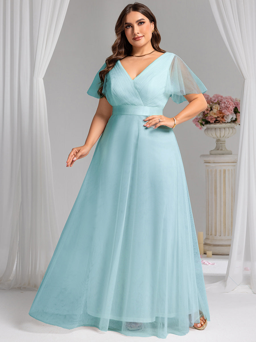 Color=Sky Blue | Women's V-Neck A-Line Floor-Length Wholesale Bridesmaid Dresses-Sky Blue 74