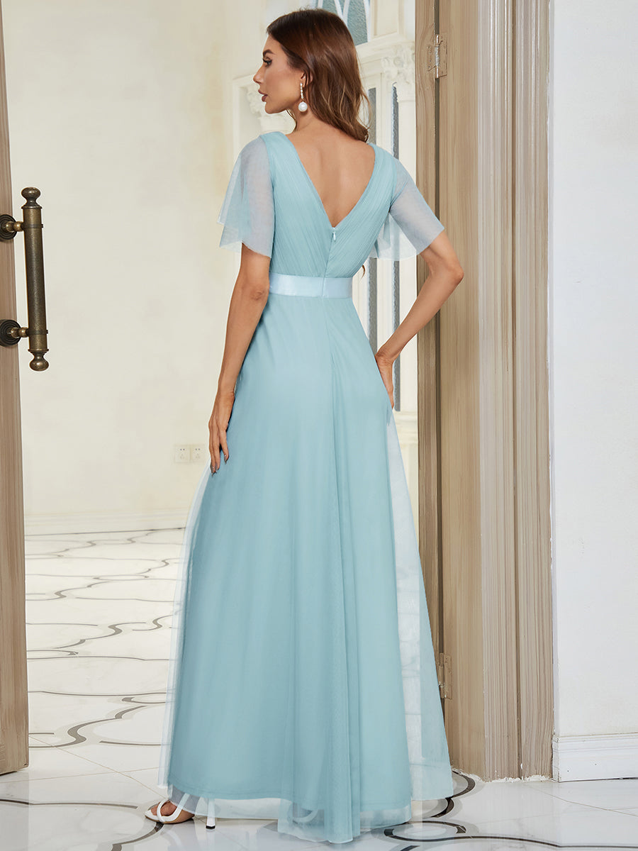 Color=Sky Blue | Women's V-Neck A-Line Floor-Length Wholesale Bridesmaid Dresses-Sky Blue 74
