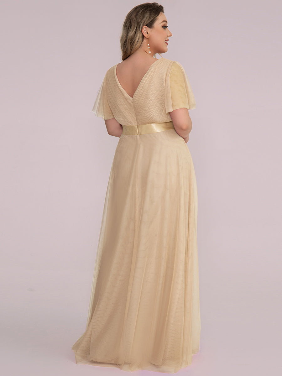 Color=Charcoal | Women's V-Neck A-Line Floor-Length Wholesale Bridesmaid Dresses-Charcoal 65